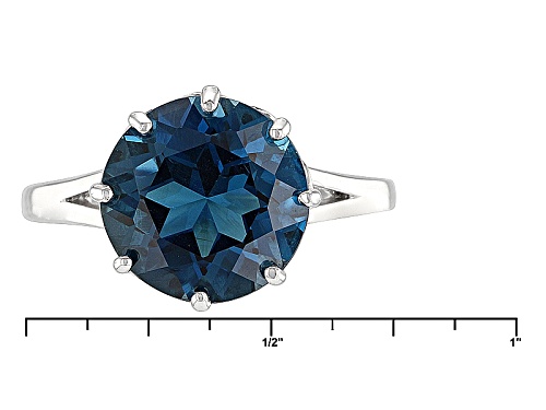 Pre-Owned 5.19ct Round London Blue Topaz And .11ctw Round Blue Diamond Sterling Silver Ring - Size 11