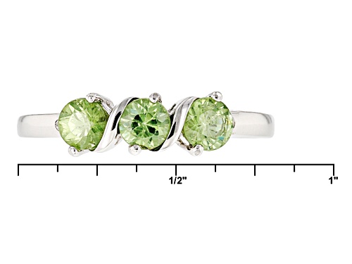 Pre-Owned .69ctw Round Demantoid Garnet And .01ctw Round 2 White Diamond Accent 3-Stone Silver Ring - Size 8