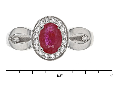 Pre-Owned .64ct Oval Mahaleo® Ruby With .15ctw Round White Zircon Sterling Silver Ring - Size 8