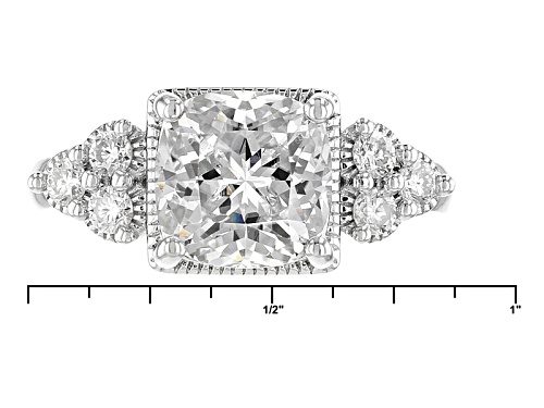 Pre-Owned Moissanite Fire® 3.66ctw Dew Cushion Cut And Round Platineve™ Ring - Size 8
