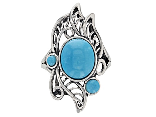 Pre-Owned Southwest Style by JTV™ oval and round Sleeping Beauty turquoise rhodium over sterling sil - Size 6