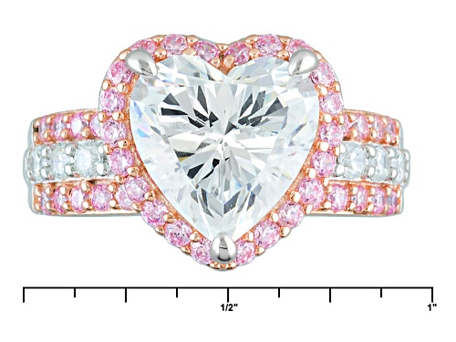 Pre-Owned Bella Luce ® 6.87ctw Pink & White Diamond Simulants Rhodium & 18k Rose Gold Over Sterling - Size 11