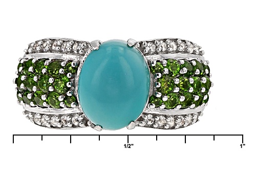 Pre-Owned 10x8mm Oval Turquoise With .88ctw Chrome Diopside And .24ctw White Topaz Sterling Silver R - Size 7