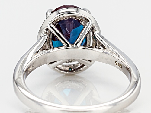 Pre-Owned 2.63ct Lab Created Alexandrite with .02ctw Blue Diamond Accent Rhodium Over Sterling Silve - Size 8
