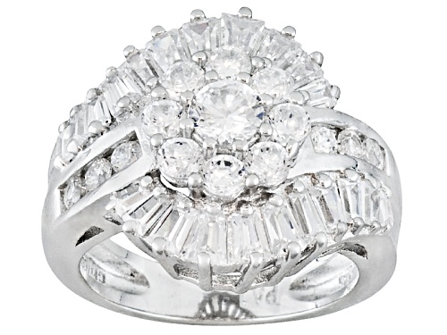 Pre-Owned Bella Luce® 3.71ctw Round And Tapered Baguette Rhodium Over Sterling Silver Ring With Wrap - Size 7