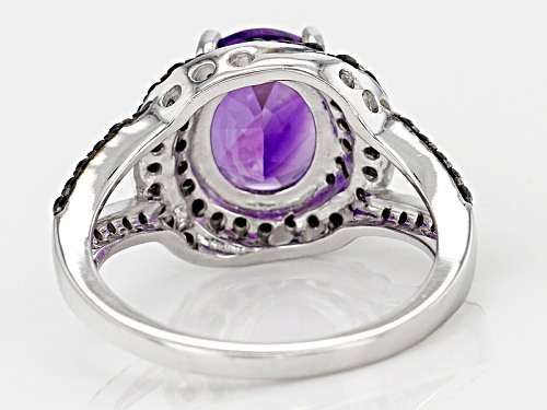 Pre-Owned 1.90ct Oval African Amethyst With .45ctw Round Black Spinel Sterling Silver Ring - Size 10