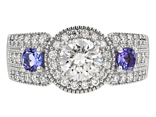 Pre-Owned Moissanite Fire® 1.28ctw Dew And .36ctw Tanzanite Platineve™ Ring - Size 11