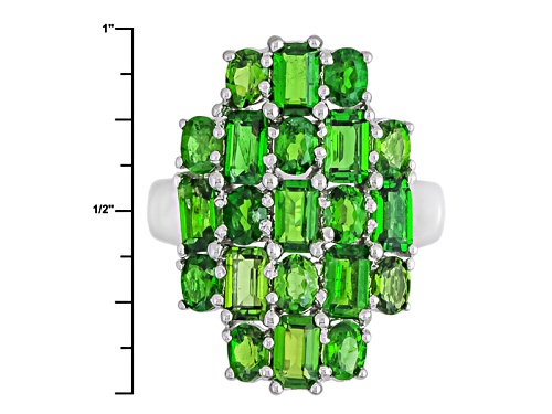 Pre-Owned 4.65ctw Emerald Cut And Oval Chrome Diopside Sterling Silver Ring - Size 4