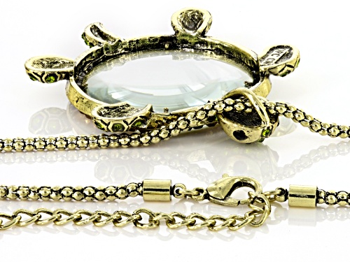 Pre-Owned Off Park ® Collection Multicolor Crystal Antiqued Gold Tone Turtle Magnifying Glass Neckla