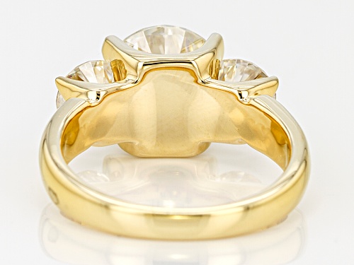 Pre-Owned Moissanite Fire® 4.30ctw Dew Round 14k Yellow Gold Over Sterling Silver 3 Stone Ring - Size 4