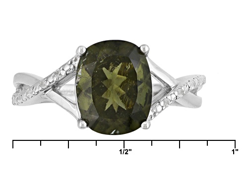 Pre-Owned 1.90ct Rectangular Cushion Moldavite And .06ctw Round White Zircon Sterling Silver Ring - Size 7