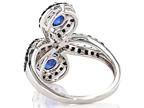 Pre-Owned 1.08ctw Round Nepalese Kyanite With 1.17ctw Round Black Spinel Sterling Silver Ring - Size 5