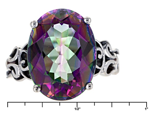 Pre-Owned 8.94ct Oval Multicolor Quartz Sterling Silver Solitaire Ring - Size 4