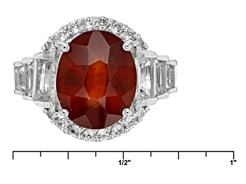 Pre-Owned 3.78ct Oval Hessonite Garnet And 1.08ctw Round And Baguette White Topaz Sterling Silver Ri - Size 8