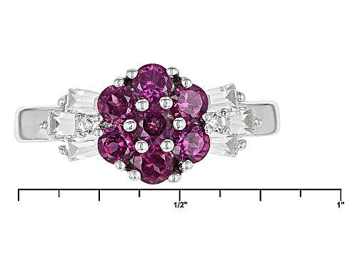 Pre-Owned .88ctw Round Raspberry Color Rhodolite, .37ctw Round And Tapered Baguette Topaz Sterling S - Size 12