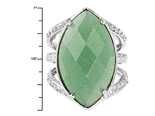 Pre-Owned  Marquise Green Aventurine With .24ctw White Topaz Sterling Silver Ring - Size 5