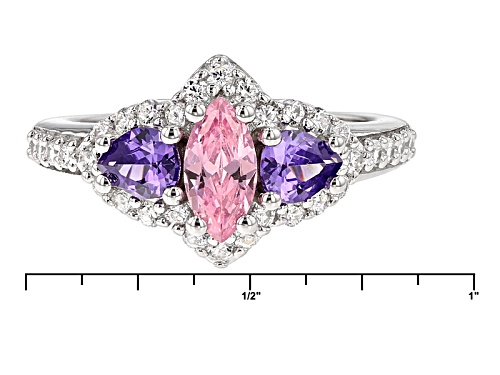 Pre-Owned Bella Luce ® 2.73ctw Pink, Purple And White Diamond Simulants Rhodium Over Sterling Silver - Size 12