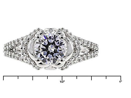 Pre-Owned Bella Luce ® 2.36ctw White Diamond Simulant Rhodium Over Sterling Silver Ring (1.58ctw Dew - Size 5