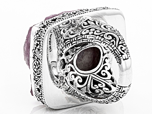 Pre-Owned Artisan Collection Of Bali™ 30x25mm Rough Cut Pink Tourmaline In Quartz Silver Solitaire R - Size 6