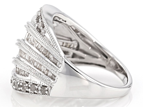 Pre-Owned 1.00ctw Round And Baguette White Diamond Rhodium Over Sterling Silver Ring - Size 5