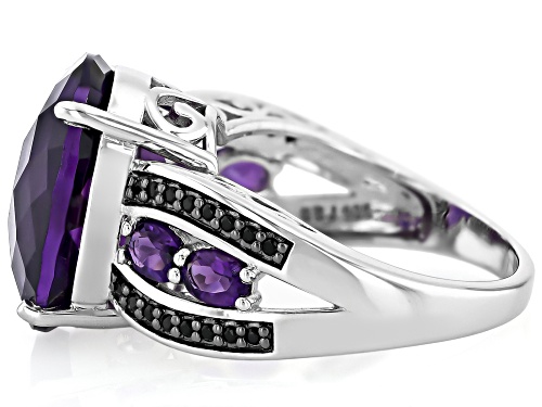 Pre-Owned 7.13ct Oval Moroccan Amethyst With .51ctw African Amethyst And .13ctw Black Spinel Silver - Size 7