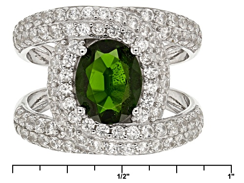 Pre-Owned 2.10ct Oval Russian Chrome Diopside With 2.17ctw White Zircon Sterling Silver Ring - Size 12