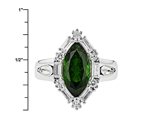 Pre-Owned 2.47ct Marquise Russian Chrome Diopside With 1.32ctw Baguette And Round White Zircon Silve - Size 12