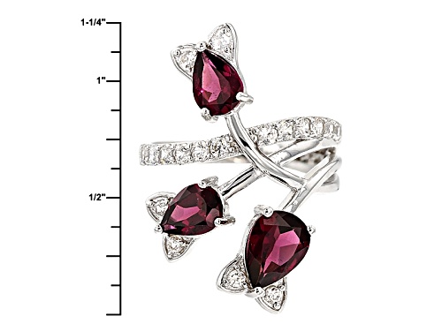 Pre-Owned 2.38ctw Raspberry color Rhodolite And .63ctw White Zircon Sterling Silver 3-Stone Ring - Size 6