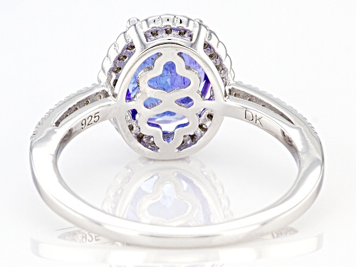 Pre-Owned 1.63ctw Oval Tanzanite & .17ctw Round White Zircon Rhodium Over Sterling Silver Halo Ring - Size 7