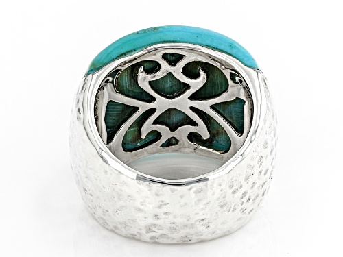 Pre-Owned Southwest Style By JTV™ 21X18mm Cabochon Turquoise Rhodium Over Silver Ring - Size 8