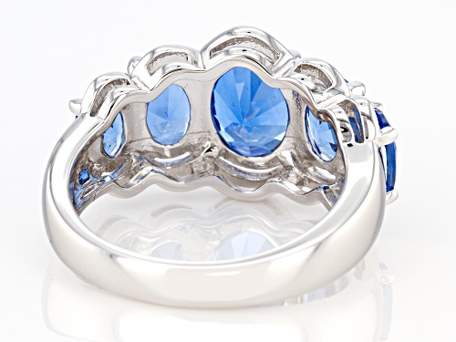 Pre-Owned 3.93ctw Oval Lab Created Blue Spinel Rhodium Over Sterling Silver 5-Stone Ring - Size 7