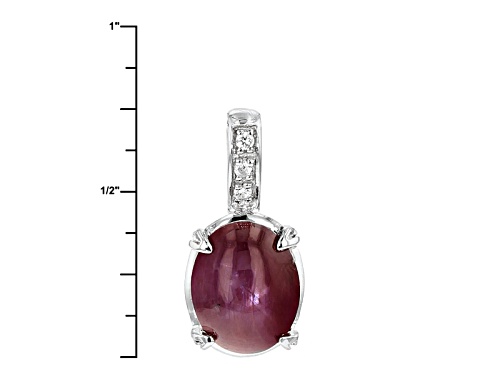 Pre-Owned 3.83ct Oval Cabochon Indian Star Ruby With .02ctw White Zircon Sterling Silver Pendant Wit