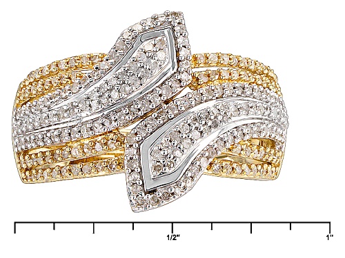 Pre-Owned Engild™ .63ctw Round White Diamond 14k Yellow Gold Over Sterling Silver Bypass Ring - Size 7