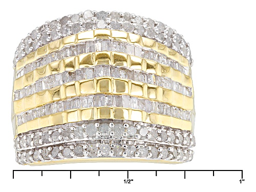 Pre-Owned Engild™ 2.00ctw Round And Baguette White Diamond 14k Yellow Gold Over Sterling Silver Ring - Size 6