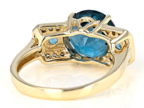 Pre-Owned 3.95ctw Round London Blue Topaz With .13ctw Round White Diamonds 10k Yellow Gold Ring - Size 6
