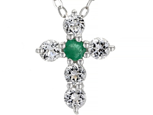 Pre-Owned .36ctw Sapphire, Ruby & Emerald with .39ctw White Topaz Rhodium Over Silver Pendant W/Chai