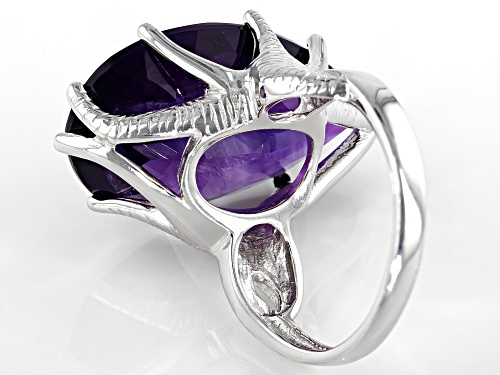 Pre-Owned 17.00ct Pear African Amethyst Rhodium Over Sterling Silver Ring - Size 9