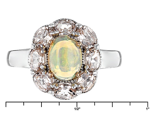 Pre-Owned .89ct Oval Ethiopian Opal With 1.19ctw Oval Morganite Sterling Silver Two Tone Ring - Size 12