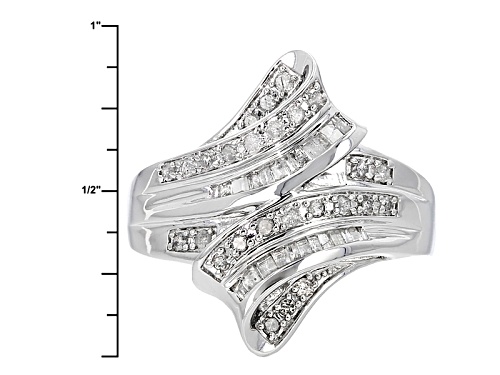 Pre-Owned .50ctw Round And Baguette White Diamond Rhodium Over Sterling Silver Ring - Size 6