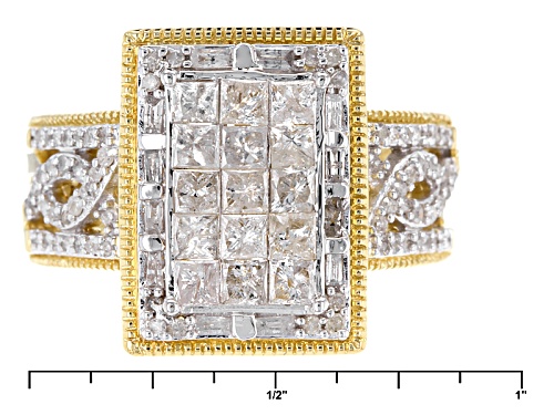 Pre-Owned Engild™ 1.30ctw Princess Cut Round And Baguette White Diamond 14k Yellow Gold Over Silv - Size 5