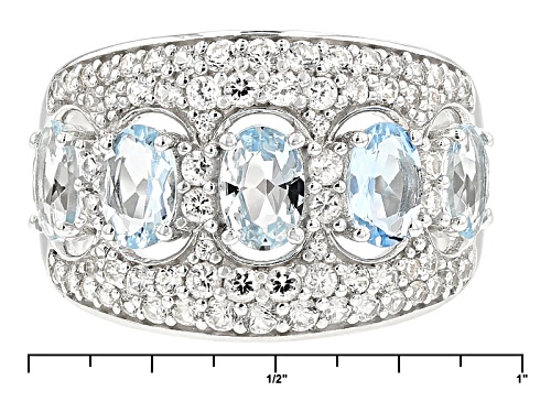Pre-Owned 1.70ctw Oval Aquamarine And 1.23ctw Round White Zircon Sterling Silver 5-Stone Ring - Size 12