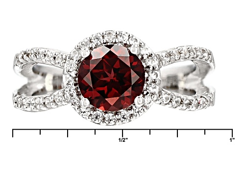 Pre-Owned 1.25ct Round Raspberry Color Rhodolite And .41ctw Round White Zircon Sterling Silver Ring - Size 5