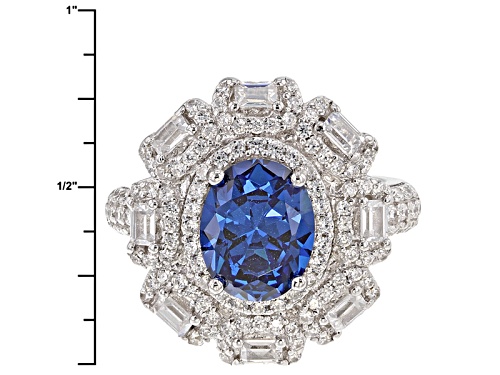 Pre-Owned Bella Luce ® 6.50ctw Blue Apatite And White Diamond Simulants Rhodium Over Sterling Silv - Size 11