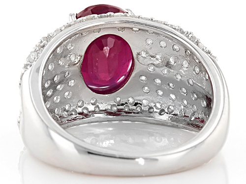 Pre-Owned 2.98ct Oval Mahaleo® Ruby With 1.14ctw Round White Diamond Sterling Silver Ring - Size 6