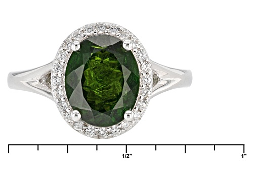 Pre-Owned 2.29ct Oval Russian Chrome Diopside And .19ctw Round White Zircon Sterling Silver Ring - Size 5