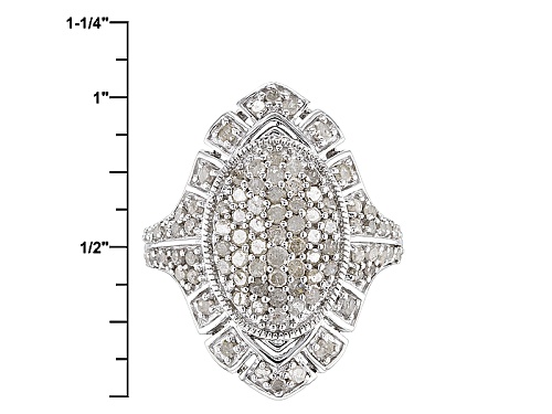 Pre-Owned 1.50ctw Round White Diamond Rhodium Over Sterling Silver Cluster Ring - Size 7