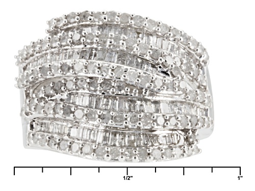 Pre-Owned 1.50ctw Round And Baguette White Diamond Rhodium Over Sterling Silver Dome Ring - Size 5