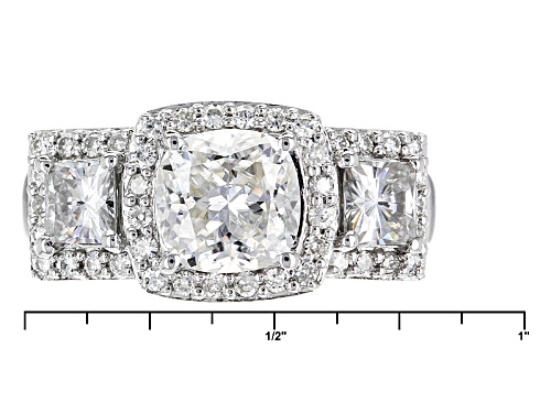 Pre-Owned Moissanite Fire™ 2.94ctw Dew Cushion And Square Brilliant Cut With Round Platineve™ Ring - Size 11