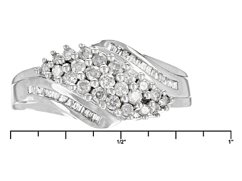 Pre-Owned .50ctw Round And Baguette White Diamond Rhodium Over Sterling Silver Ring - Size 7