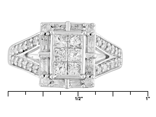Pre-Owned 1.00ctw Round, Baguette And Princess Cut White Diamond 10k White Gold Ring - Size 7